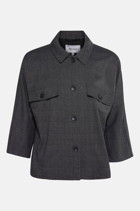 Grijze geruite blazer van MORE & MORE met zwarte knopen en opgestikte zak.