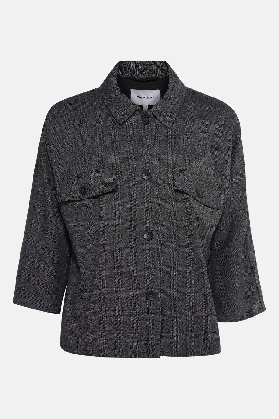 Grijze geruite blazer van MORE & MORE met zwarte knopen en opgestikte zak.