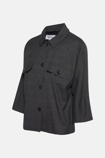 Grijze geruite blazer MORE & MORE, met driekwartmouwen, opgestikte zakken met knopen.
