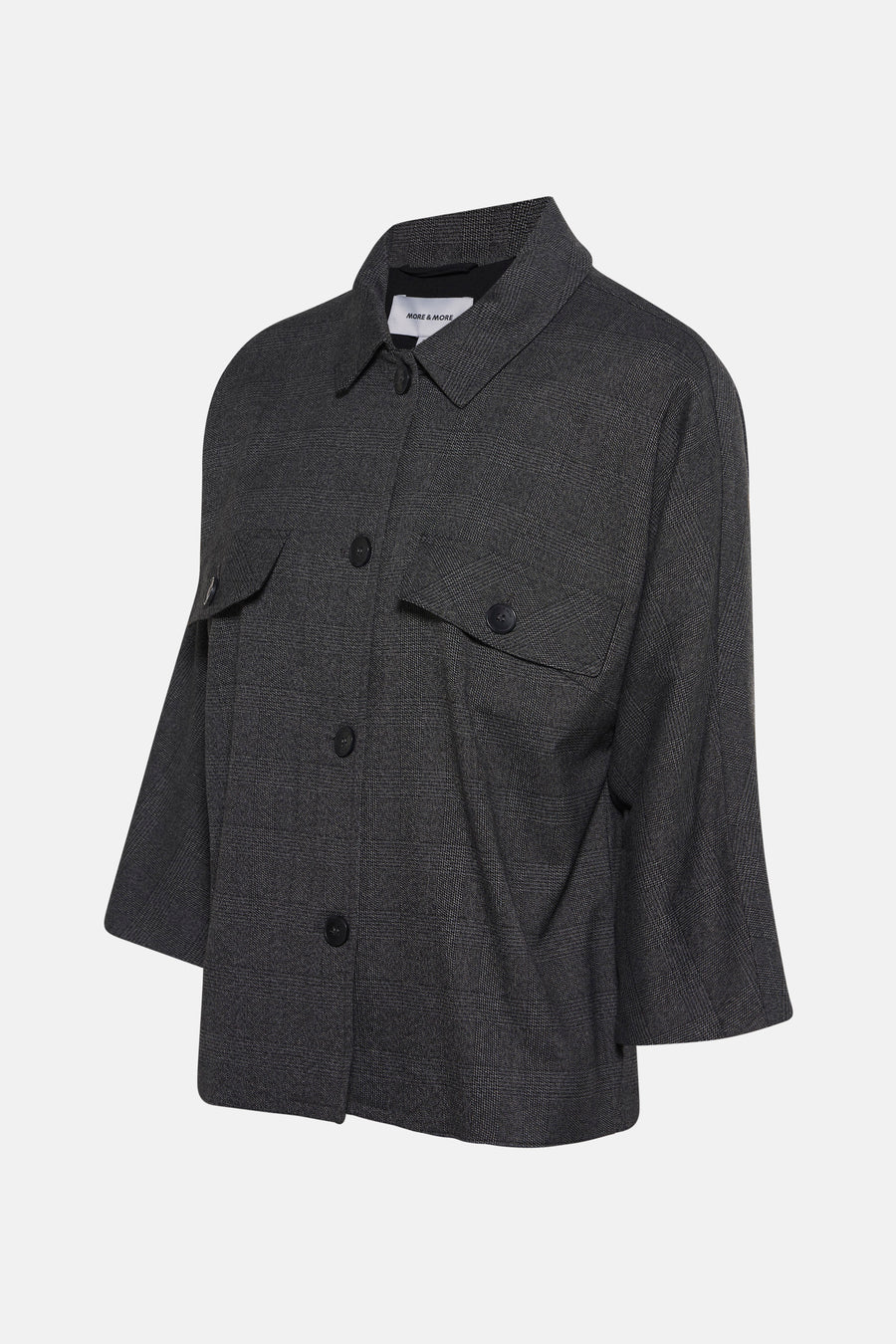Grijze geruite blazer MORE & MORE, met driekwartmouwen, opgestikte zakken met knopen.
