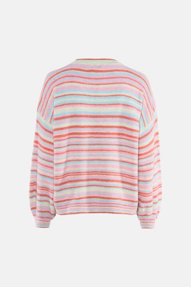 Multikleuren rondehals trui van Terra di Siena, met horizontale strepen in pasteltinten.