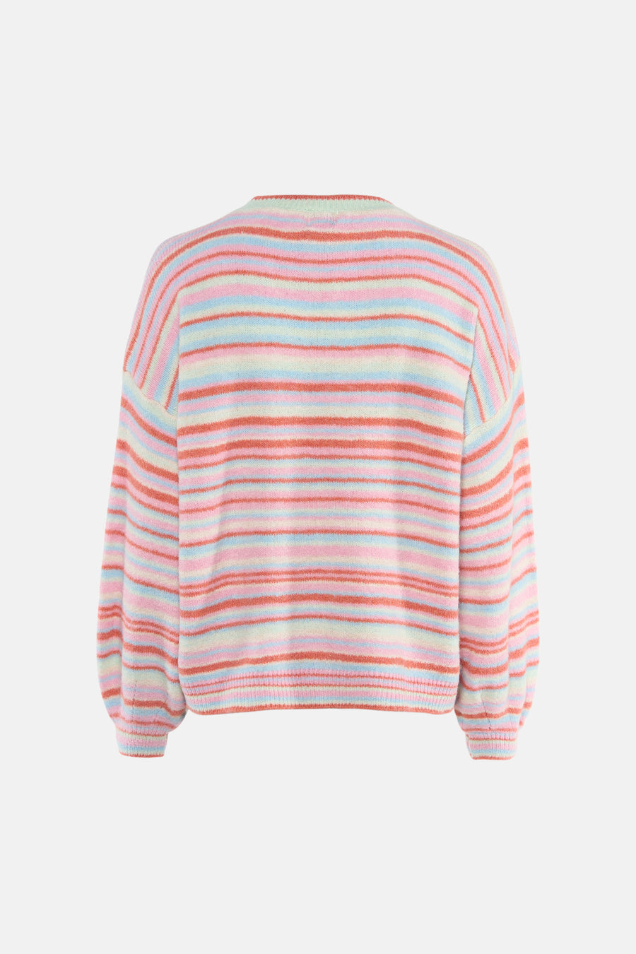 Multikleuren rondehals trui van Terra di Siena, met horizontale strepen in pasteltinten.