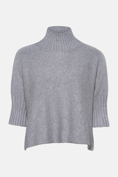 Pull col montant gris de Terra di Siena en maille côtelée et manches courtes.
