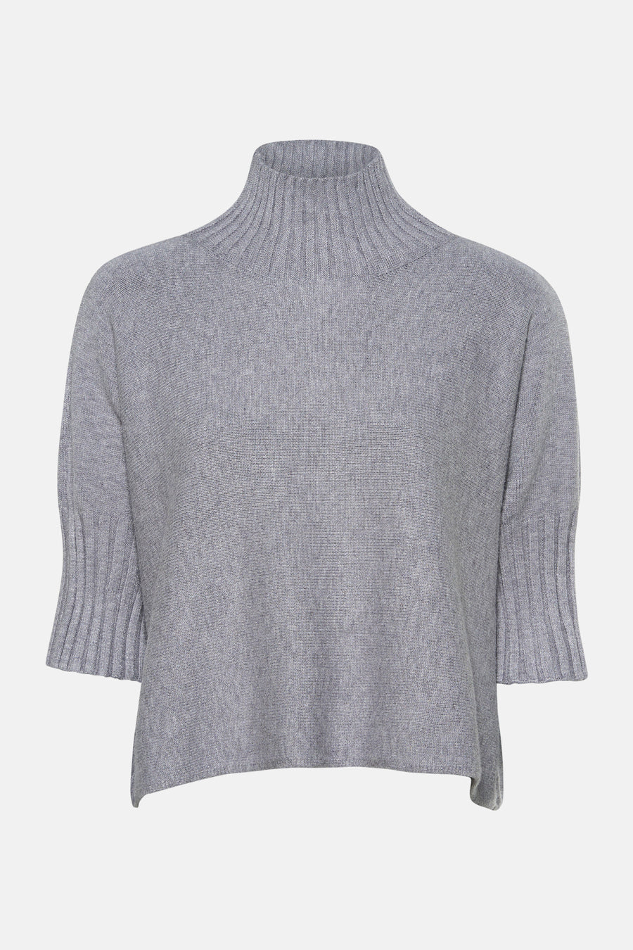 Pull col montant gris de Terra di Siena en maille côtelée et manches courtes.
