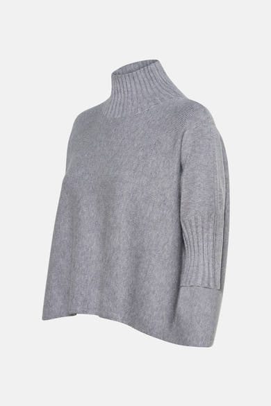 Pull col montant gris de Terra di Siena, en maille côtelée au col et aux poignets.