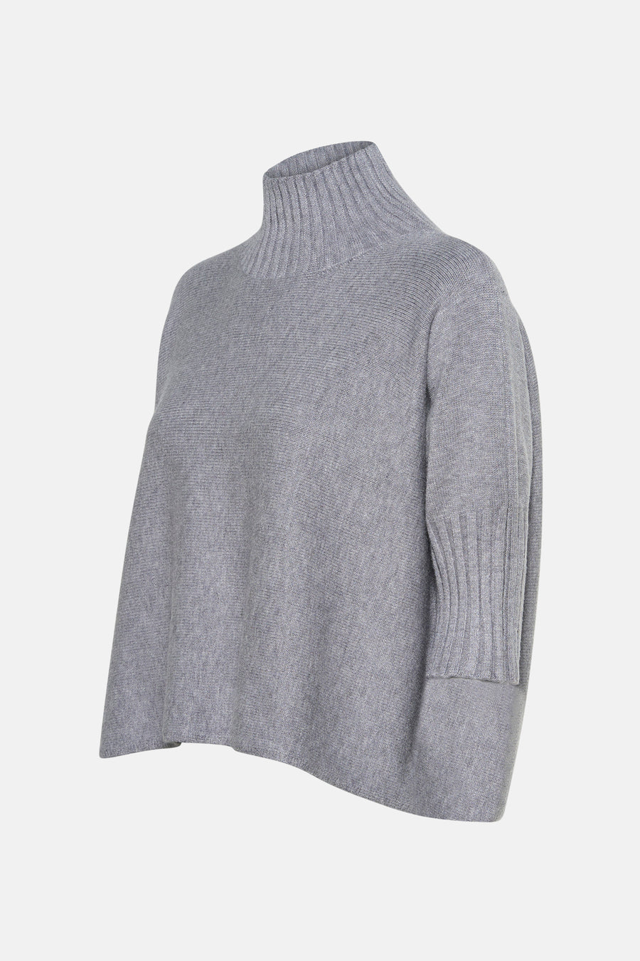 Pull col montant gris de Terra di Siena, en maille côtelée au col et aux poignets.