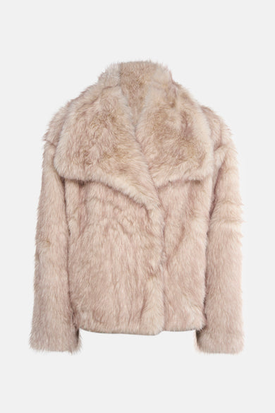 Veste courte écru de Terra di Siena en fourrure synthétique douce avec large col.

