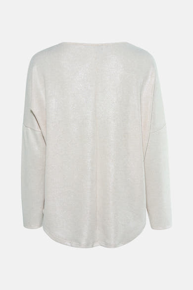 Top uni beige à manches longues de Terra di Siena, vêtement en maille fine brillante.
