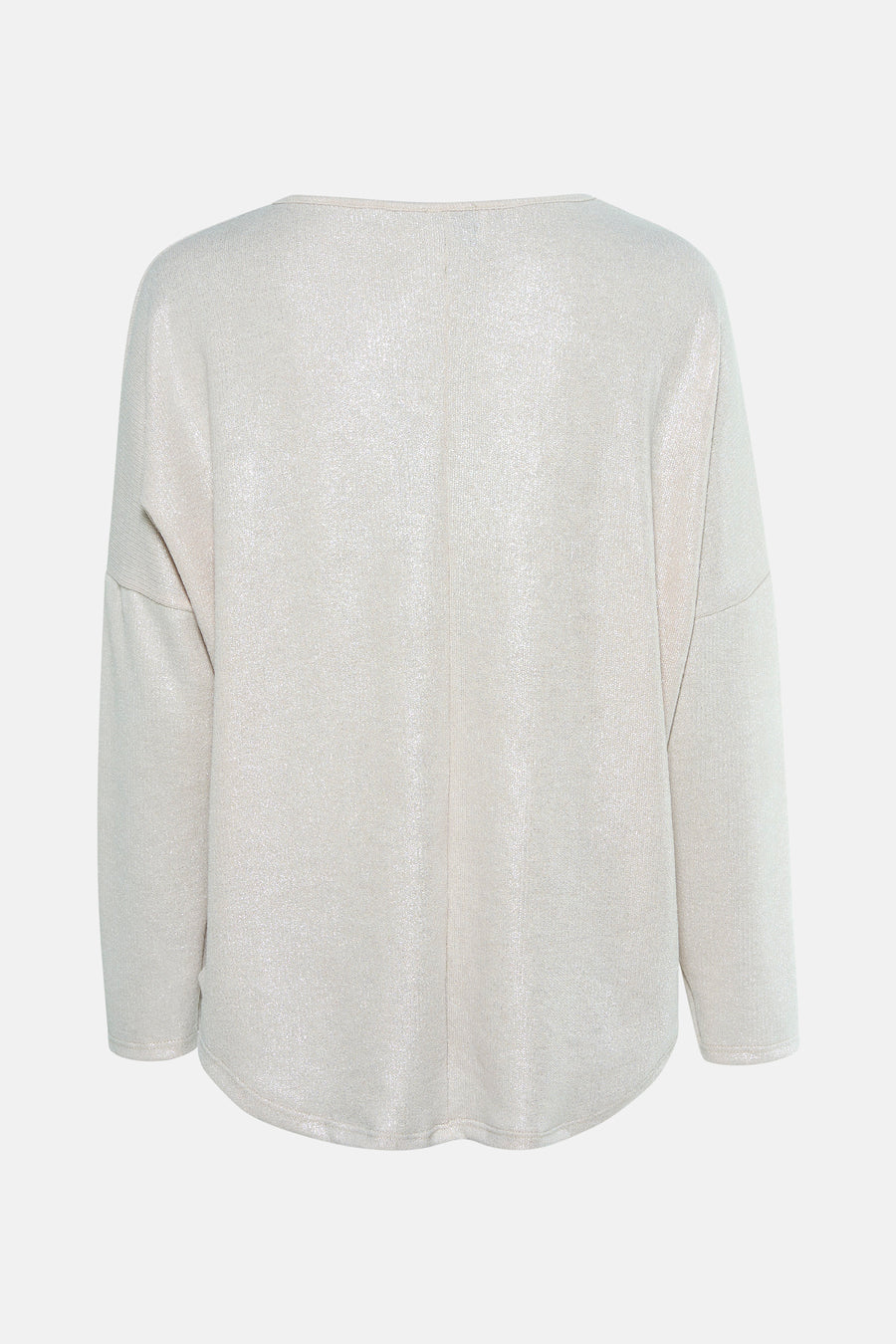 Top uni beige à manches longues de Terra di Siena, vêtement en maille fine brillante.
