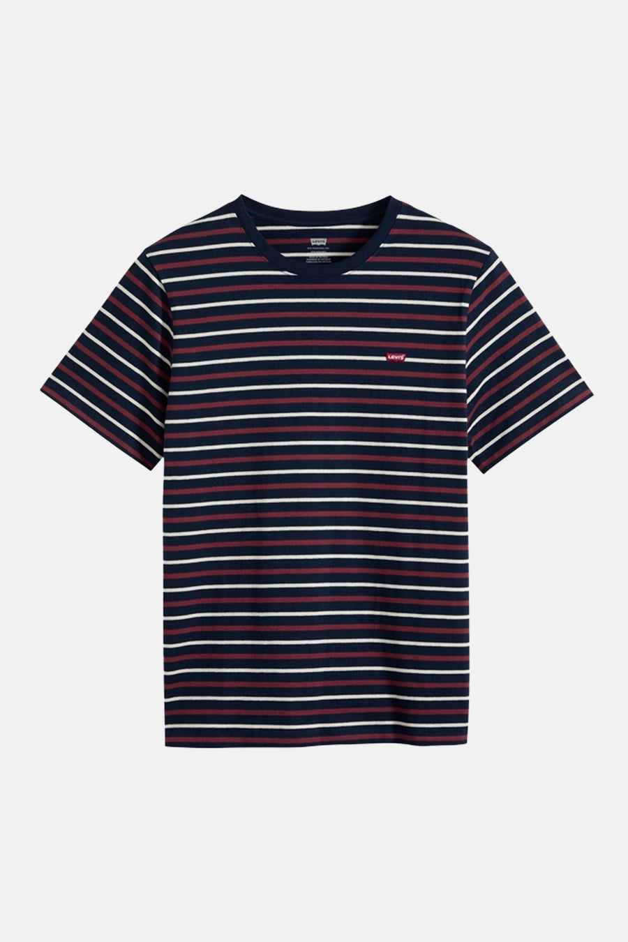 Marineblauwe T-shirt met korte mouwen en witte en bordeauxrode strepen van Levi's®.
