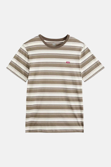 Multikleurig T-shirt met korte mouwen van Levi's®, bruine en beige horizontale strepen, rood logo op de borst.