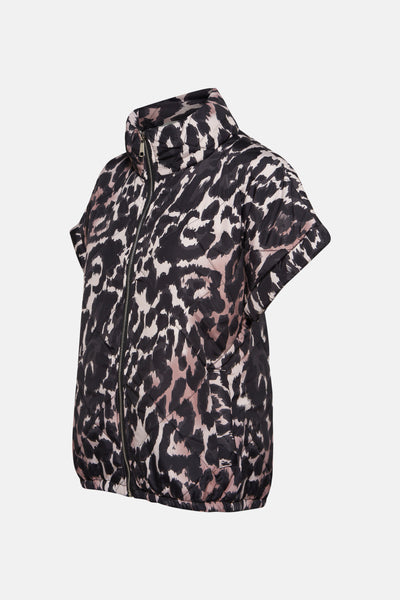Veste courte noire à motif animalier de Terra di Siena, matelassée avec col montant et fermeture éclair.