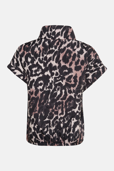 Veste courte noire à motif léopard de Terra di Siena, matelassée avec col montant.