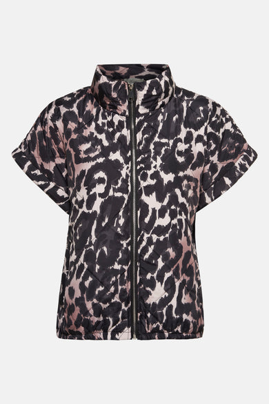 Veste courte noire par Terra di Siena avec un imprimé animalier rose et noir.