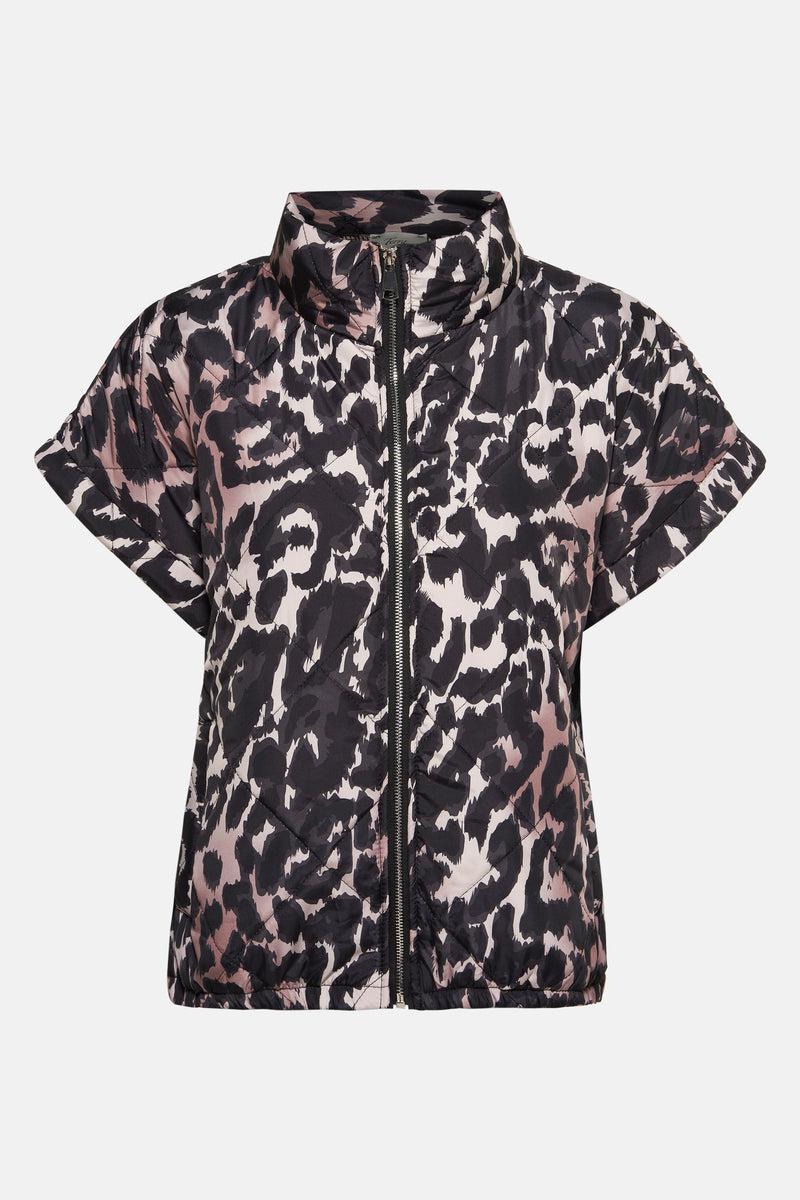 Veste courte noire par Terra di Siena avec un imprimé animalier rose et noir.