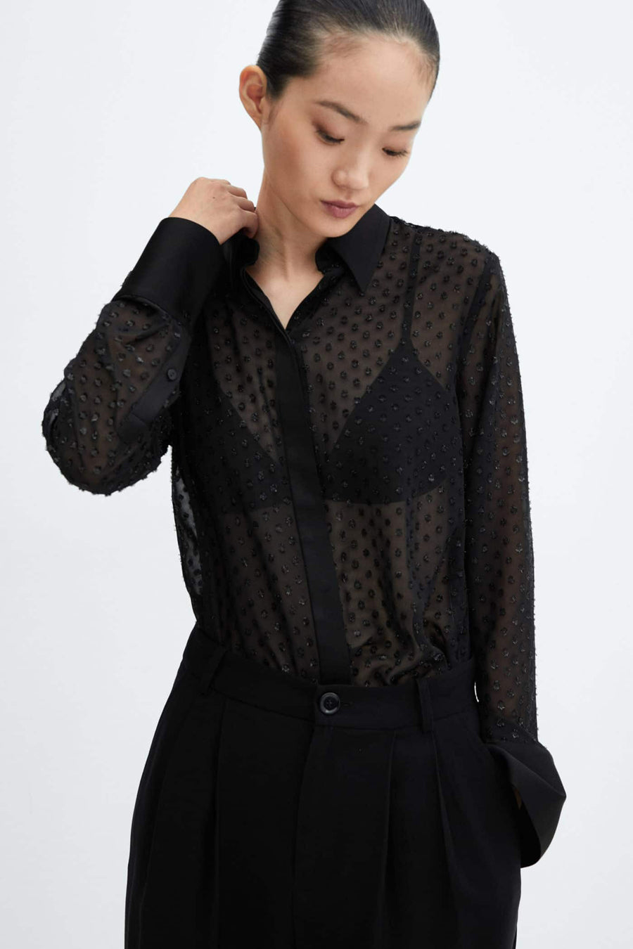 Chemise &agrave; manches longues - noir