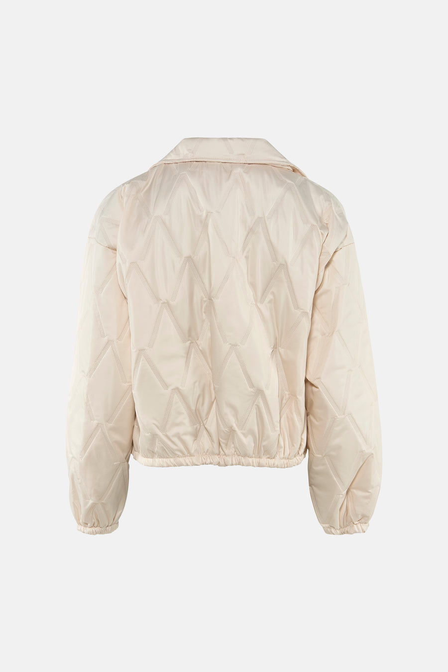 Ecru quilted bomber jacket with diamond pattern, elastic cuffs and hem, back view