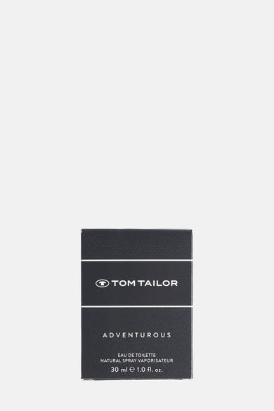 Parfum Adventurous de Tom Tailor en boîte noire avec lettrage blanc.
