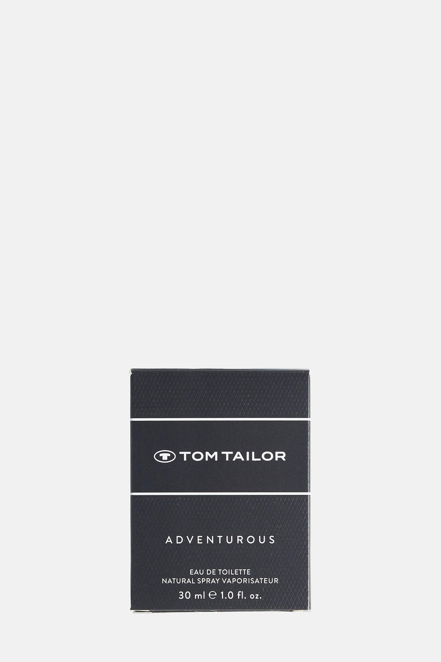Parfum Adventurous de Tom Tailor en boîte noire avec lettrage blanc.
