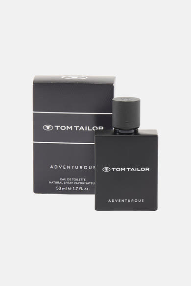 Zwarte parfumfles van Tom Tailor, inclusief bijpassende verpakking.