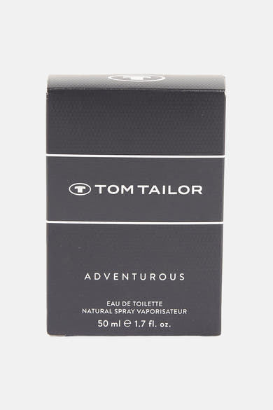 Multikleurig parfum van Tom Tailor, in zijn zwarte getextureerde verpakking met witte details.