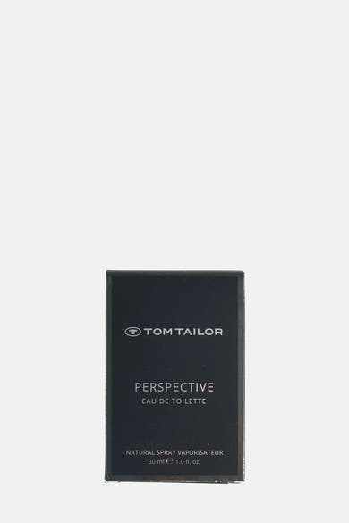 Parfum Perspective de Tom Tailor, présenté dans son emballage noir minimaliste avec lettrage blanc.
