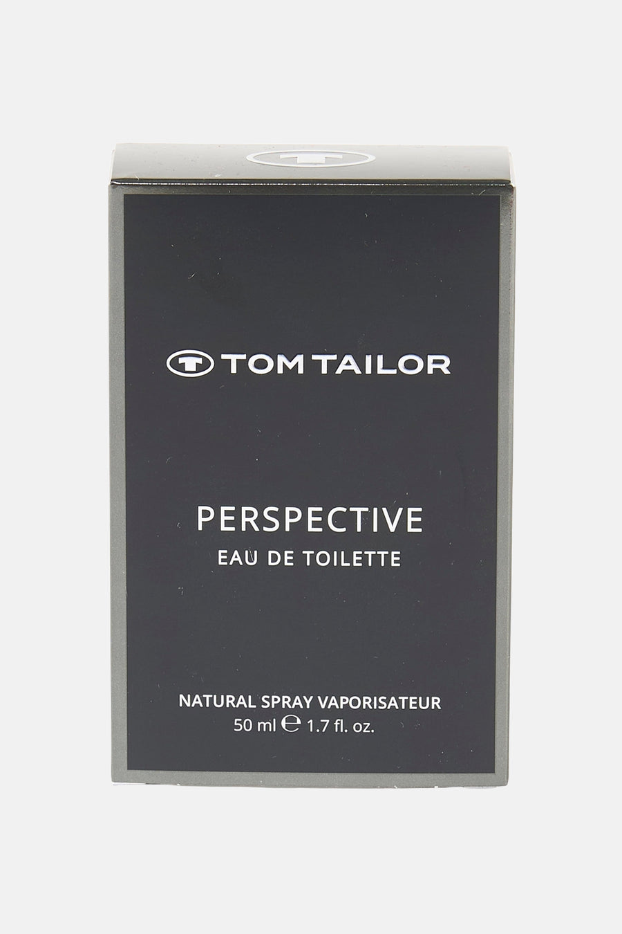 Multikleurig parfum van Tom Tailor, met de inscriptie "Perspective Eau de Toilette" op de verpakking.
