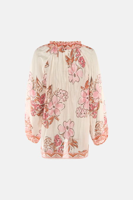 Blouse multicolore à manches longues de Terra di Siena, ornée d'un motif floral rose et marron.