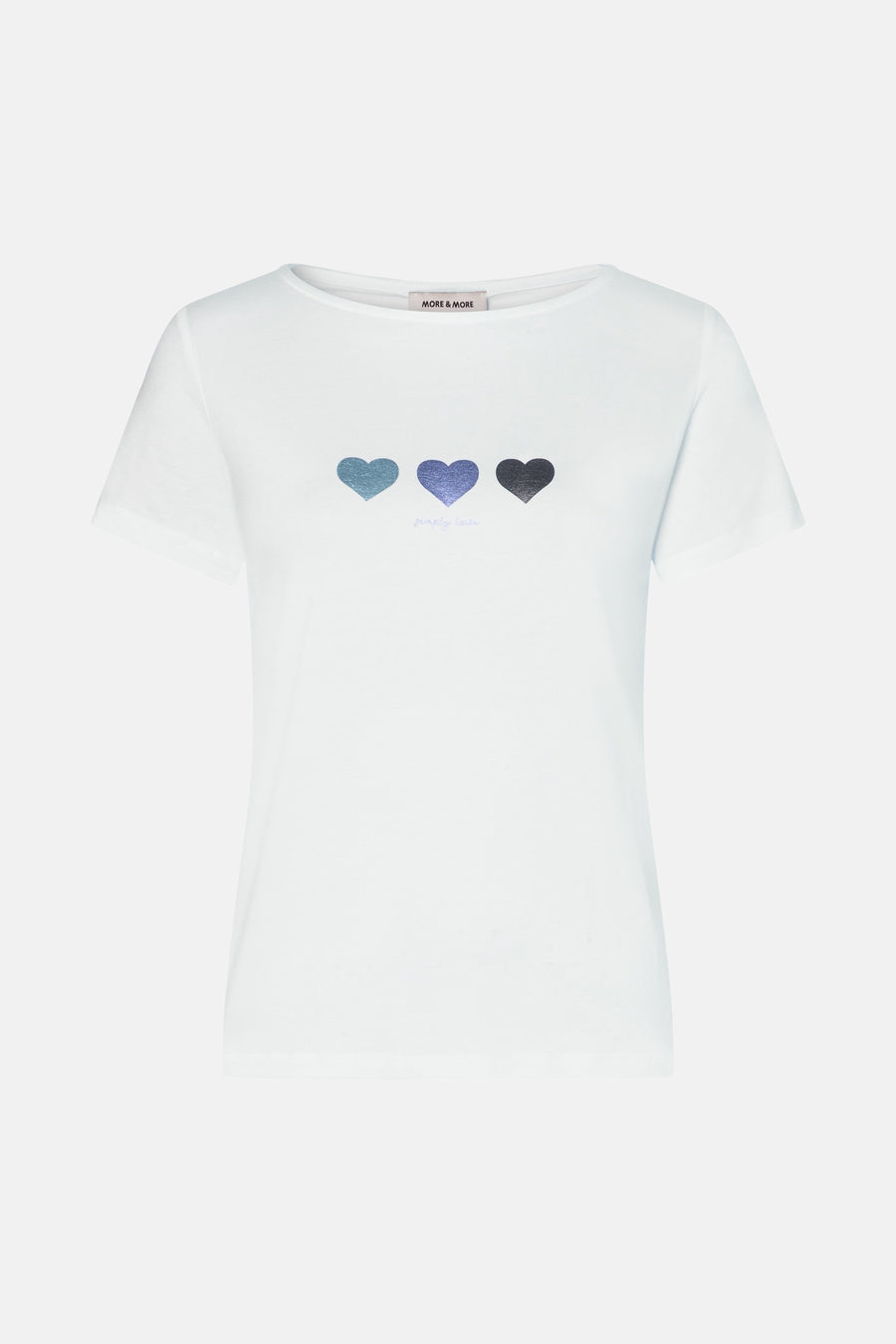 T-shirt blanc à manches courtes de MORE & MORE, orné de trois cœurs dégradés.
