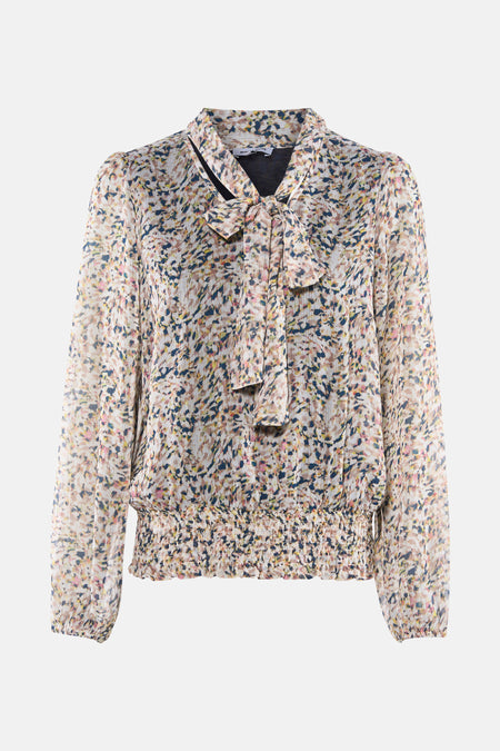 Multikleurige blouse met lange mouwen van MORE & MORE met gespikkeld patroon en geplooide taille.