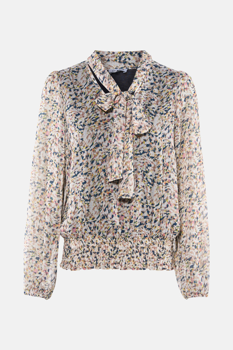 Multikleurige blouse met lange mouwen van MORE & MORE met gespikkeld patroon en geplooide taille.