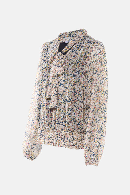 Multikleurige blouse met lange mouwen van MORE & MORE, met bloemenprint en strikkraag.