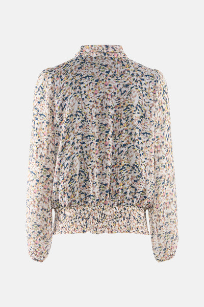 Blouse à manches longues multicolore de MORE & MORE avec motif tacheté et taille froncée.