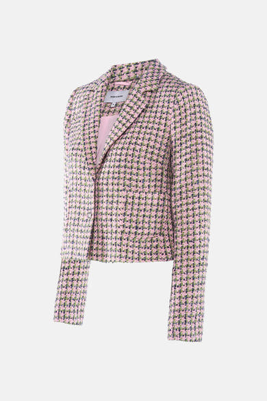 Multikleurige tweed blazer van MORE & MORE, met lichtroze voering en korte pasvorm.