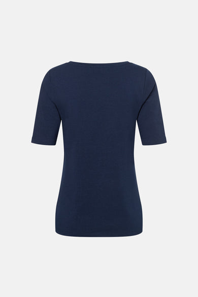 T-shirt bleu à manches courtes de MORE & MORE, avec une encolure bateau et un tissu uni.