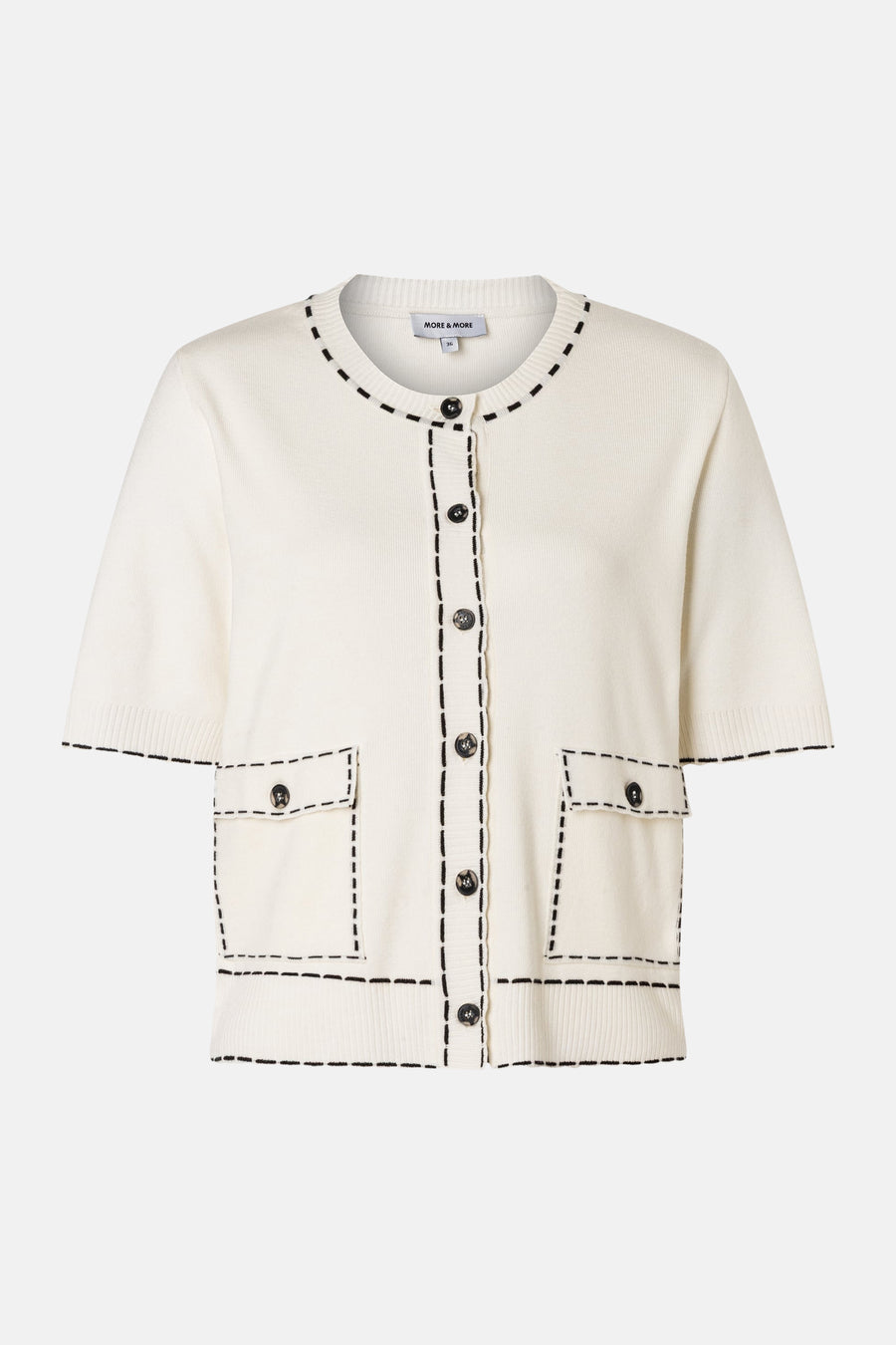 Gilet blanc cassé by MORE & MORE avec boutons et couture noire décorative, manches courtes.