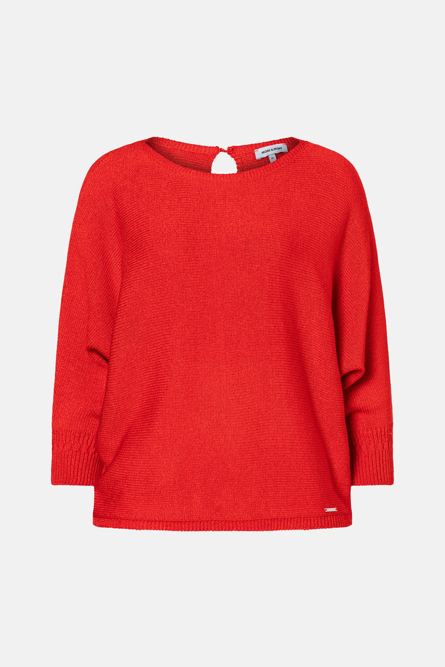 Pull à col rond rouge de MORE & MORE, en maille texturée avec une petite ouverture au dos.