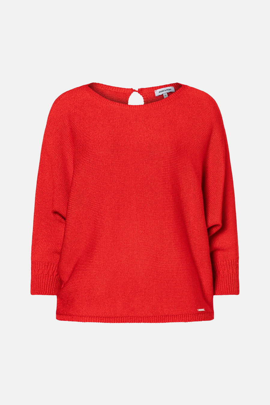 Pull rouge à col rond de MORE & MORE, en maille texturée, avec une ouverture goutte d'eau au dos.
