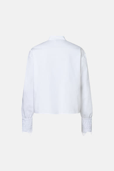 Chemise blanche à manches longues de MORE & MORE avec poignets en dentelle.