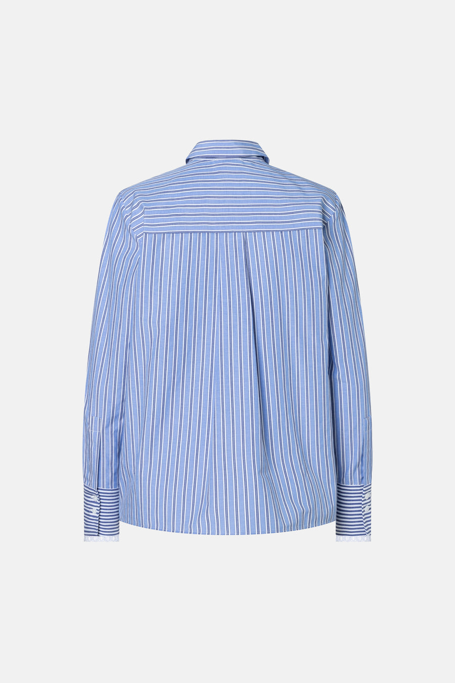 Chemise à manches longues bleue rayée de MORE & MORE, vue de dos, avec poignets boutonnés rayés.