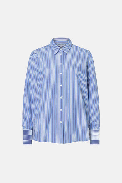Chemise à manches longues bleue rayée de MORE & MORE, avec fermeture boutonnée et poignets rayés.