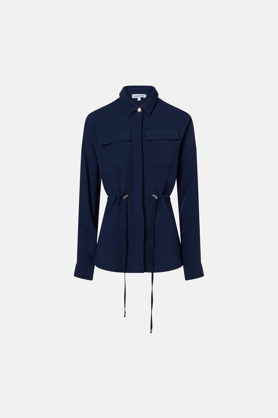 Gilet bleu marine de MORE & MORE avec poches à rabat sur la poitrine et cordon de serrage à la taille.
