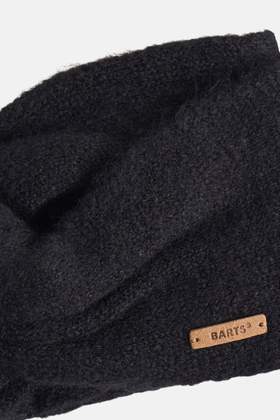Cache-oreilles noir de BARTS, en tricot texturé avec un logo en cuir.

