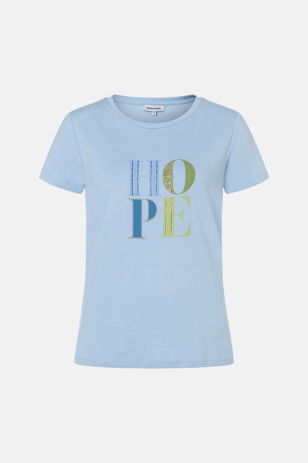 Blauw T-shirt met korte mouwen van MORE & MORE, effen, op een witte achtergrond.
