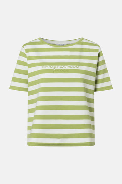 Groen T-shirt met horizontale strepen, van MORE & MORE, met decoratieve opdruk.