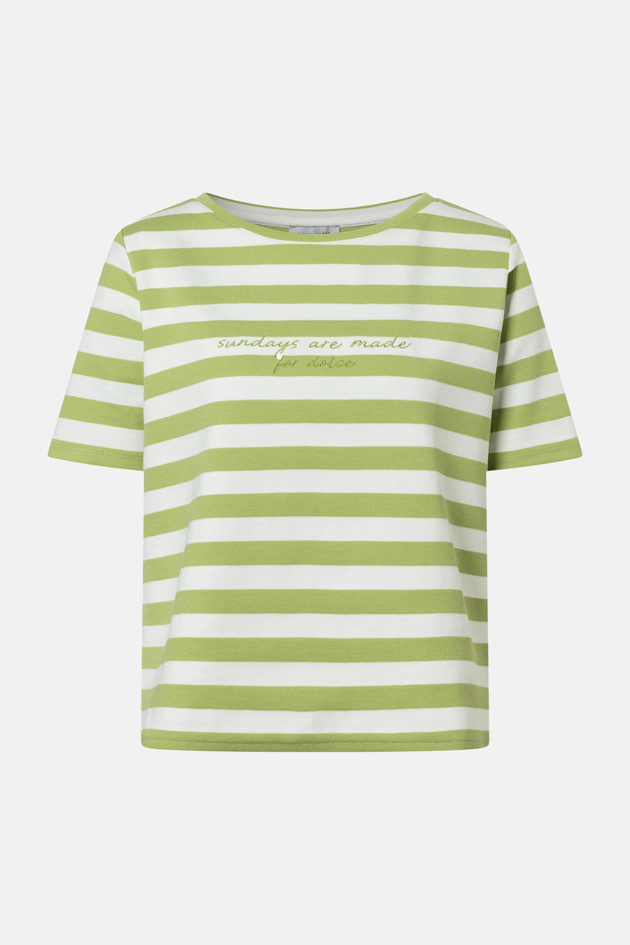 Groen T-shirt met horizontale strepen, van MORE & MORE, met decoratieve opdruk.