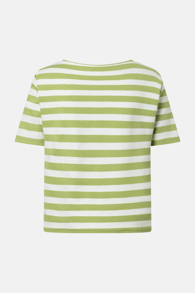 Groen gestreept T-shirt met korte mouwen van More & More, van achteren gezien.
