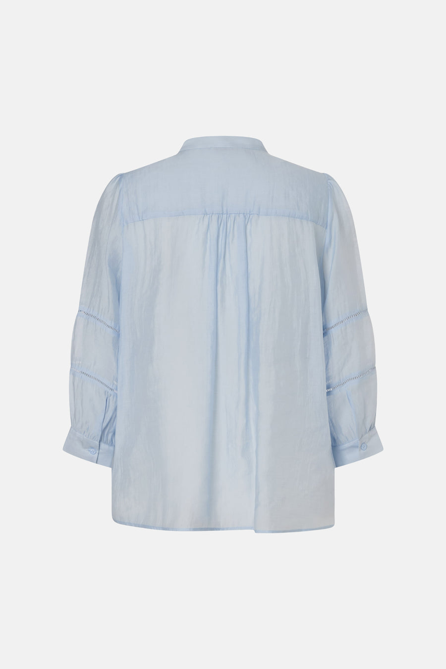 Blauw overhemd met lange mouwen van MORE & MORE, met uitgesneden details op de mouwen en een losse pasvorm.