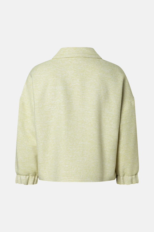 Veste courte verte de MORE & MORE, avec texture tissée et manches trois-quarts froncées, vue de dos.