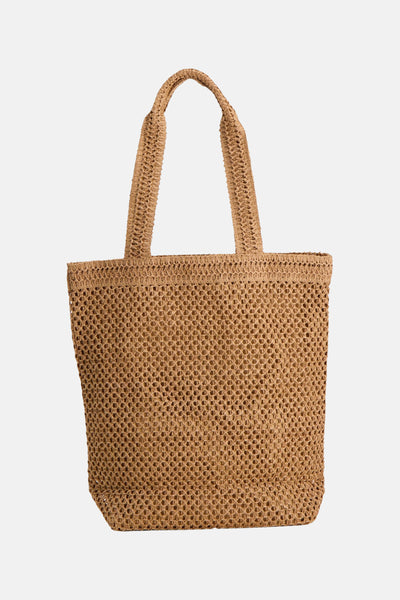Sac à bandoulière beige de MORE & MORE, en maille tissée avec des anses assorties.